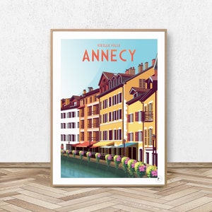 Annecy Poster - Old Town // Vintage Illustration - Decoration - Lake Annecy - Alpine Poster