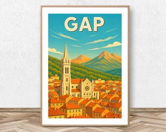 Gap Poster - Hautes-Alpes // Vintage Ski Illustration - Mountain Decoration - Travel Poster - Alpine Poster
