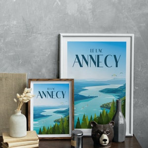 Lac Lettering Annecy Poster - Lake Annecy // Vintage Illustration - Decoration ...