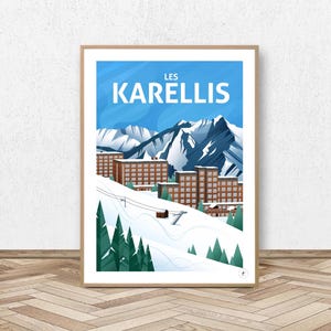 Les Karellis Poster - Maurienne // Vintage Illustration - Savoie Poster