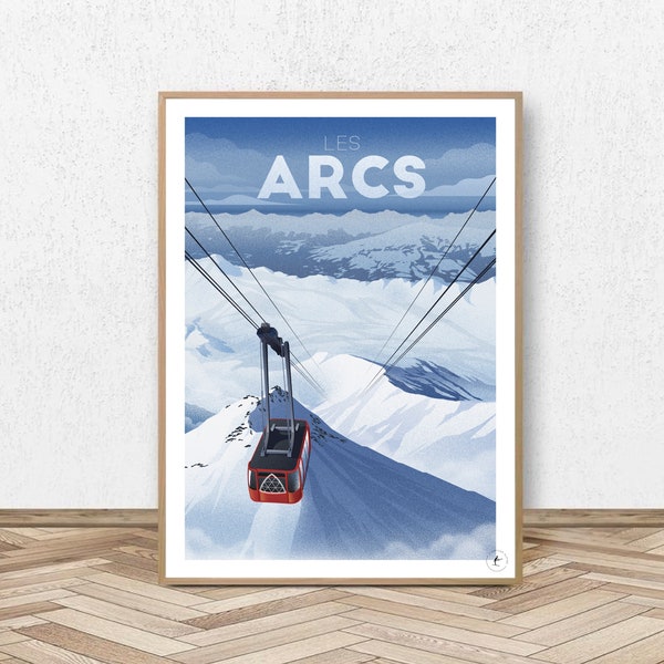 Affiche Les Arcs - Aiguille Rouge // Illustration Vintage - Décoration - Travel poster - Affiche Alpine