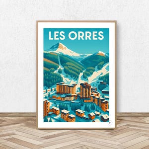 Les Orres Poster - Hautes-Alpes // Vintage Ski Illustration - Mountain Decoration - Travel Poster - Alpine Poster
