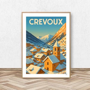 Crevoux Poster - Hautes-Alpes // Vintage Ski Illustration - Mountain Decoration - Travel Poster - Alpine Poster