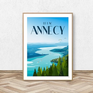 Affiche Annecy - Le Lac d'Annecy // Illustration Vintage - Décoration - Travel poster - Affiche Alpine
