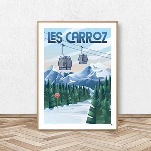 Les Carroz d'Arâches ポスター - グランド山塊 // ビンテージ イラスト - 装飾 - 旅行ポスター - アルパイン ポスター