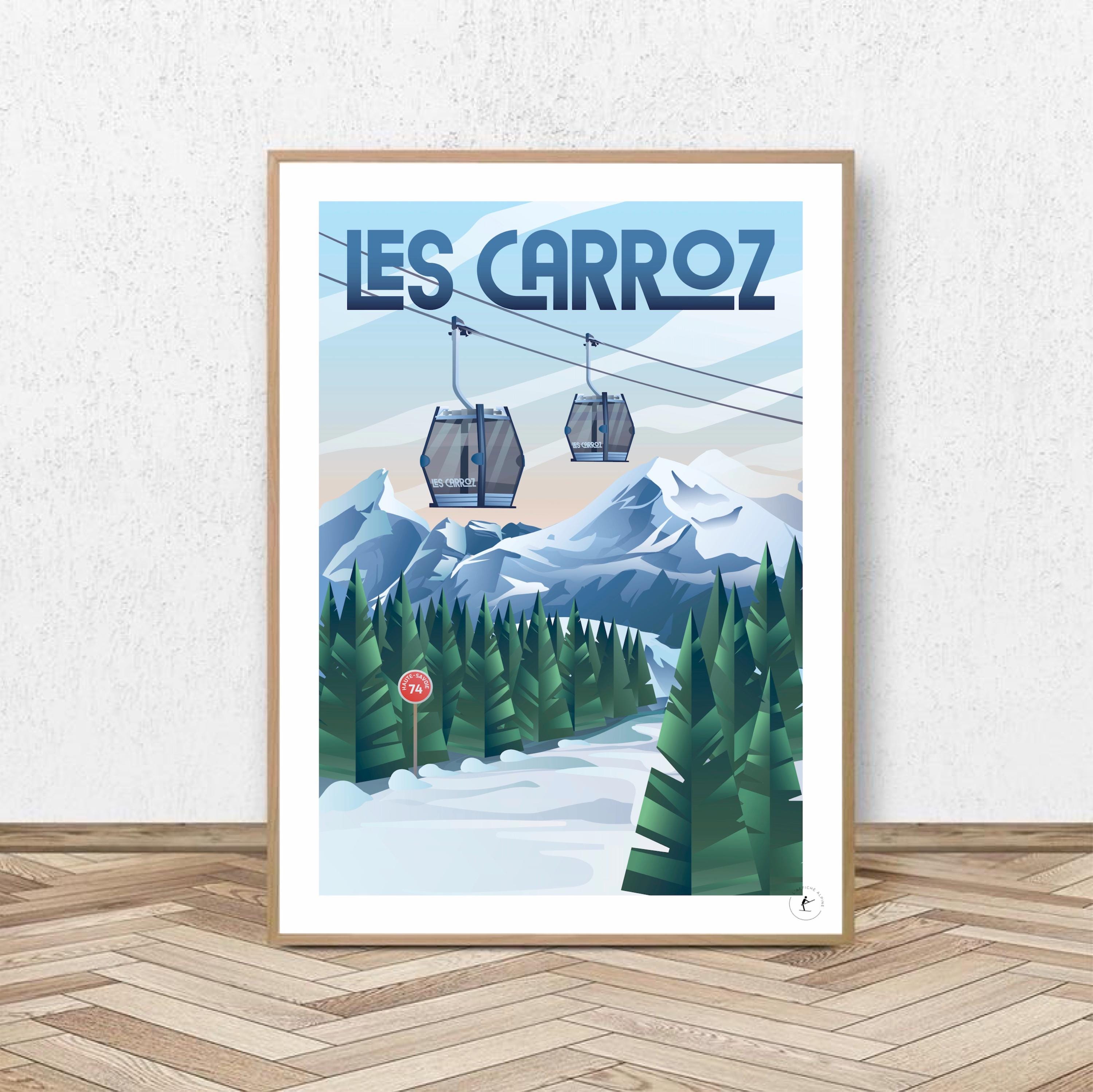 Poster Les Carroz d'Arâches - Le Grand Massif // Vintage Illustration - Decoration - Travel poster - Alpine poster