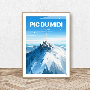 Poster Pic du Midi de Bigorre - Hautes Pyrénées // Poster Vintage - Pintura Decoração - Ilustração