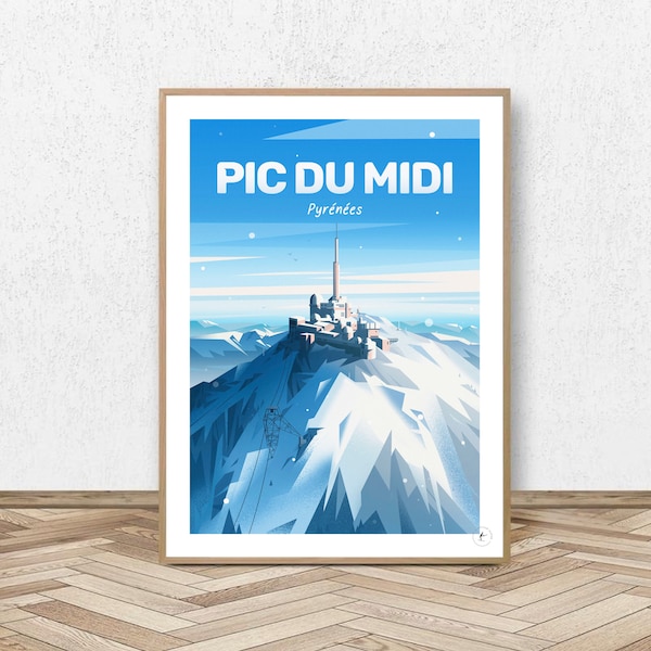 Affiche Pic du Midi de Bigorre - Hautes Pyrénées // Poster Vintage - Tableau Décoration - Illustration