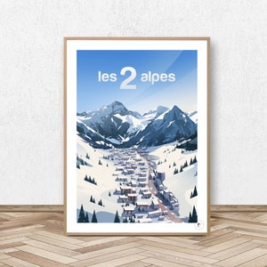 Les 2 Alpes Poster - Les Deux Alpes Poster // Vintage Illustration - Retro Poster - Travel poster - Alpine Poster