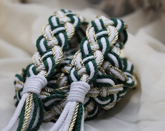 Golden Forest Handfasting Cord - Customisable Gold - Pine Green - White