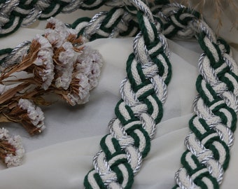 Golden Forest Handfasting Cord - Customisable Silver - Pine Green - White