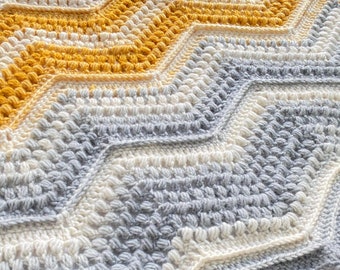 CROCHET BLANKET PATTERN - Chevron with a Twist Blanket | Puff Stitch Chevron Ripple Afghan | Customizable Size Instructions | Textured | Pdf