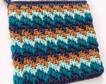 CROCHET POTHOLDER PATTERN - Riding the Waves Potholder | Granny Spike Stitch | Crochet in the Round | Double Thick | Video Tutorial | Pdf