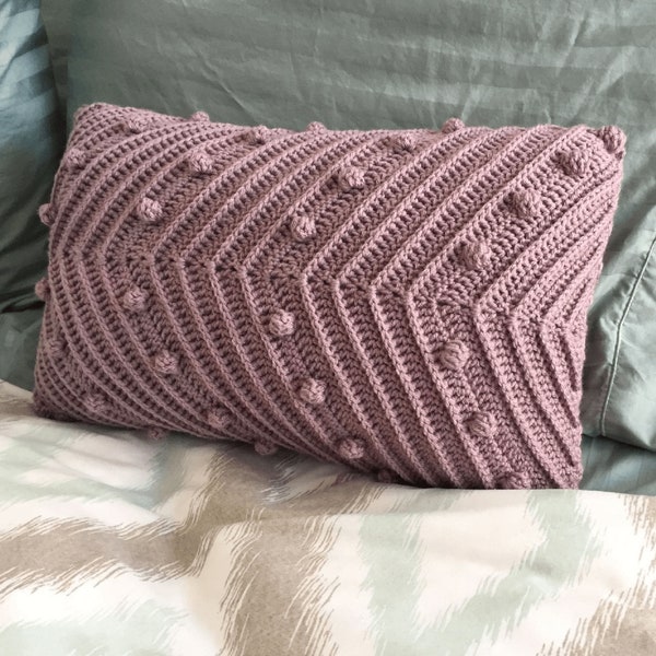 CROCHET PILLOW PATTERN - Spring Forward Pillow Pattern | Modern Crochet Texture - Bobbles | 12" x 20" Removable Pillow Cover | Pdf