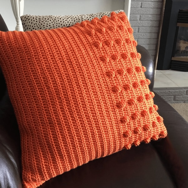 CROCHET PILLOW PATTERN - The Burst of Sunshine Pillow | 18" x 18" Removable Pillow Cover | Crochet Bobbles Modern Square Pillow | Pdf