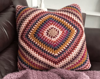 CROCHET PILLOW PATTERN - The Mabel Pillow | 18" x 18" Removable Pillow Cover | Moss Stitch Crochet Diamond Boho Design | Pdf