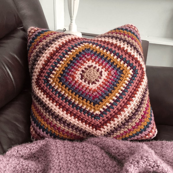 CROCHET PILLOW PATTERN - The Mabel Pillow | 18" x 18" Removable Pillow Cover | Moss Stitch Crochet Diamond Boho Design | Pdf