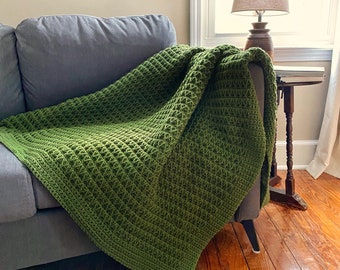 CROCHET BLANKET PATTERN - Zig and Zag Blanket | Easy 4-Row Repeat Cozy Textured Throw | Crochet Border as You Go | 7 Sizes | Pdf