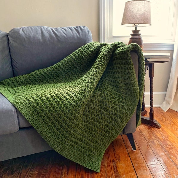 CROCHET BLANKET PATTERN - Zig and Zag Blanket | Easy 4-Row Repeat Cozy Textured Throw | Crochet Border as You Go | 7 Sizes | Pdf