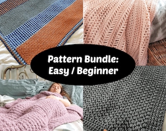 CROCHET PATTERN BUNDLE - 4 Easy Beginner Friendly Crochet Blanket Patterns | Pdf