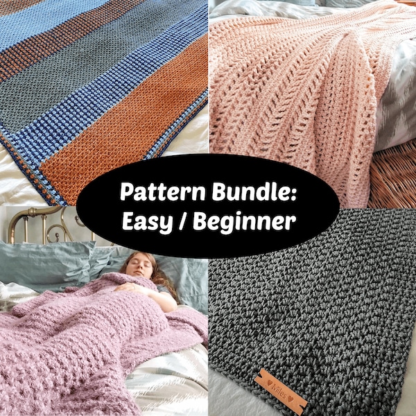 CROCHET PATTERN BUNDLE - 4 Easy Beginner Friendly Crochet Blanket Patterns | Pdf