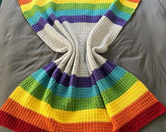 CROCHET BLANKET PATTERN - Colour your World Blanket | Rainbow Striped Crochet Throw | Easy Spider Stitch Texture | 7 Sizes | Pdf