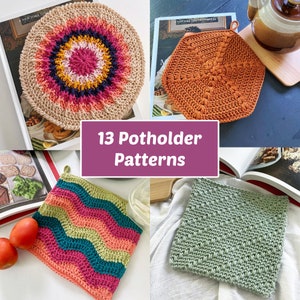CROCHET PATTERN BUNDLE - 13 Crochet Potholder Patterns - Double Sided and Double Thick | Potholders Galore Crochet-Along 2023 | Pdf