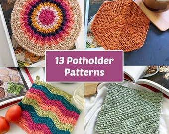 CROCHET PATTERN BUNDLE - 13 Crochet Potholder Patterns - Double Sided and Double Thick | Potholders Galore Crochet-Along 2023 | Pdf