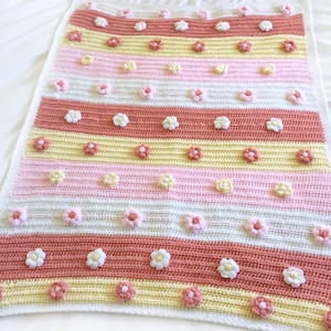 CROCHET BLANKET PATTERN - Blossoms Bloom Baby Blanket | Customizable Instructions | Heirloom Blanket | Baby Shower Gift | 3D Flowers | Pdf