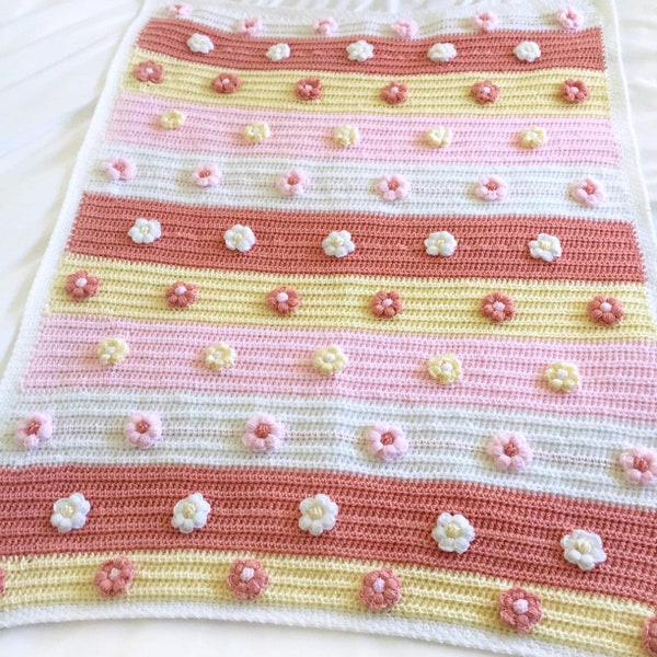 CROCHET BLANKET PATTERN - Blossoms Bloom Baby Blanket | Customizable Instructions | Heirloom Blanket | Baby Shower Gift | 3D Flowers | Pdf