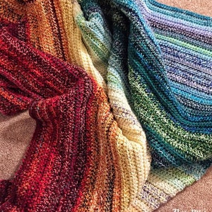 CROCHET BLANKET PATTERN - Easy Weighted Rainbow Blanket | Colorful Gradient Scrap Yarn Afghan | Beginner Crochet | 6 Sizes | Pdf