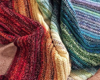 CROCHET BLANKET PATTERN - Easy Weighted Rainbow Blanket | Colorful Gradient Scrap Yarn Afghan | Beginner Crochet | Customizable Size | Pdf