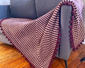 CROCHET BLANKET PATTERN - Continuous Striped Granny Square Blanket with Pom-Pom Border | 9 Sizes | Beginner | Easy | Pdf