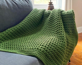 CROCHET BLANKET PATTERN - Zig and Zag Blanket | Easy 4-Row Repeat Cozy Textured Throw | Crochet Border as You Go | 7 Sizes | Pdf