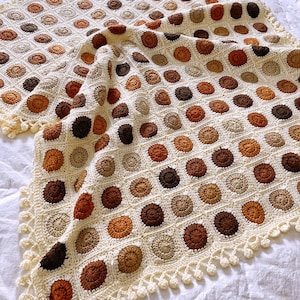 CROCHET PATTERN PDF - Polka Dottie Blanket | Join as You Go Circle Granny Square Blanket | Scrapbuster Scrap Yarn Project | 9 Sizes