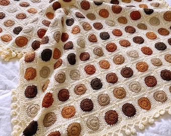 CROCHET PATTERN PDF - Polka Dottie Blanket | Join as You Go Circle Granny Square Blanket | Scrapbuster Scrap Yarn Project | 9 Sizes