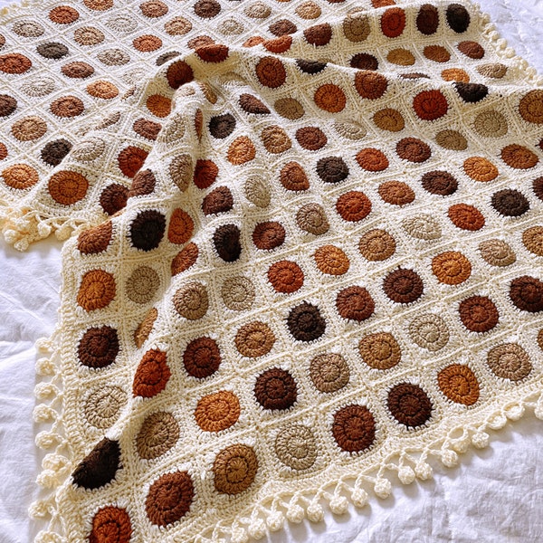 CROCHET PATTERN PDF - Polka Dottie Blanket | Join as You Go Circle Granny Square Blanket | Scrapbuster Scrap Yarn Project | 9 Sizes