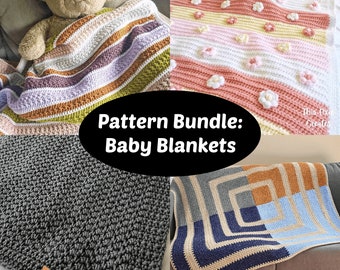 CROCHET PATTERN BUNDLE -  4 Beautiful, Cozy, Colorful, Customizable, and Gender Neutral Crochet Baby Blanket Patterns | Pdf