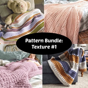 CROCHET PATTERN BUNDLE Texture #1 - 4 Crochet Blankets Patterns | Easy Advanced Beginner Textured Throws | Pdf