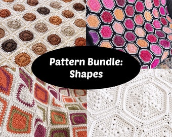 CROCHET PATTERN BUNDLE - 4 Hexagon, Square, and Circle Motif Crochet Blanket Patterns | Join-as-you-go Crochet | Pdf