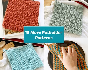 CROCHET PATTERN BUNDLE - 13 More Crochet Potholder Patterns - In the Round - Double Thick | Potholders Galore Crochet-Along 2024 | Pdf