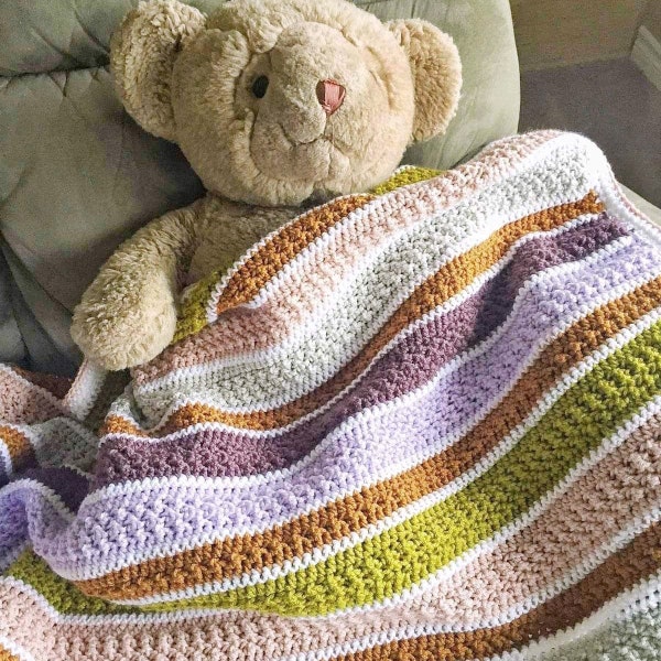 CROCHET BLANKET PATTERN - Bellame Baby Blanket Pattern | Customizable Size Instructions | Striped Textured Crochet Blanket | Pdf