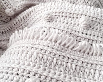 CROCHET BLANKET PATTERN - Loops and Bobbles Blanket Pattern | Pdf | Boho Neutral Texture Throw | 3 Fun Crochet Stitches | 9 Blanket Sizes