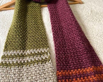 CROCHET SCARF PATTERN - Moss Stitch Striped Scarf for Beginners | In the Books Stacks Gender Neutral Scarf | Customizable Size | Pdf