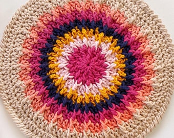 CROCHET POTHOLDER PATTERN - Stargazer Coaster & Pot Holder | Sunburst Crochet Coaster and Double Thick Pot Holder | 2 Patterns in 1 | Pdf