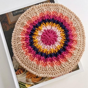 CROCHET POTHOLDER PATTERN - Stargazer Coaster & Potholder Pattern Pdf | Circular Crochet Coaster and Thick Potholder | Sunburst Design