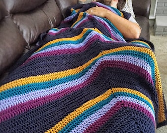 CROCHET BLANKET PATTERN - The Summer Nights Blanket | Double Crochet Striped Arrow Blanket | Customizable Size | 45" x 72" | Pdf