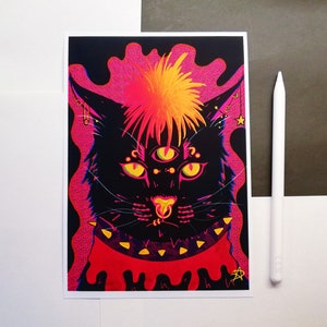 Punk Cat A4/A5 Art Print - Punk Animal Wall Art - Goth Animal Room Decor - Anarchy Gift Idea - Cat Lover Gift - Weird Cat Art