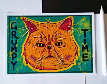 Grumpy Time Cat - A4/A5 Matte Art Print - Funny Cat Wall Art - Cat Lover Gift Idea