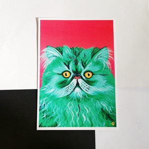 Impresión artística mate de gato persa A4/A5 - Retrato divertido de gato - Idea de regalo para amantes de los gatos - Arte pop de gatos - Regalo único para gatos
